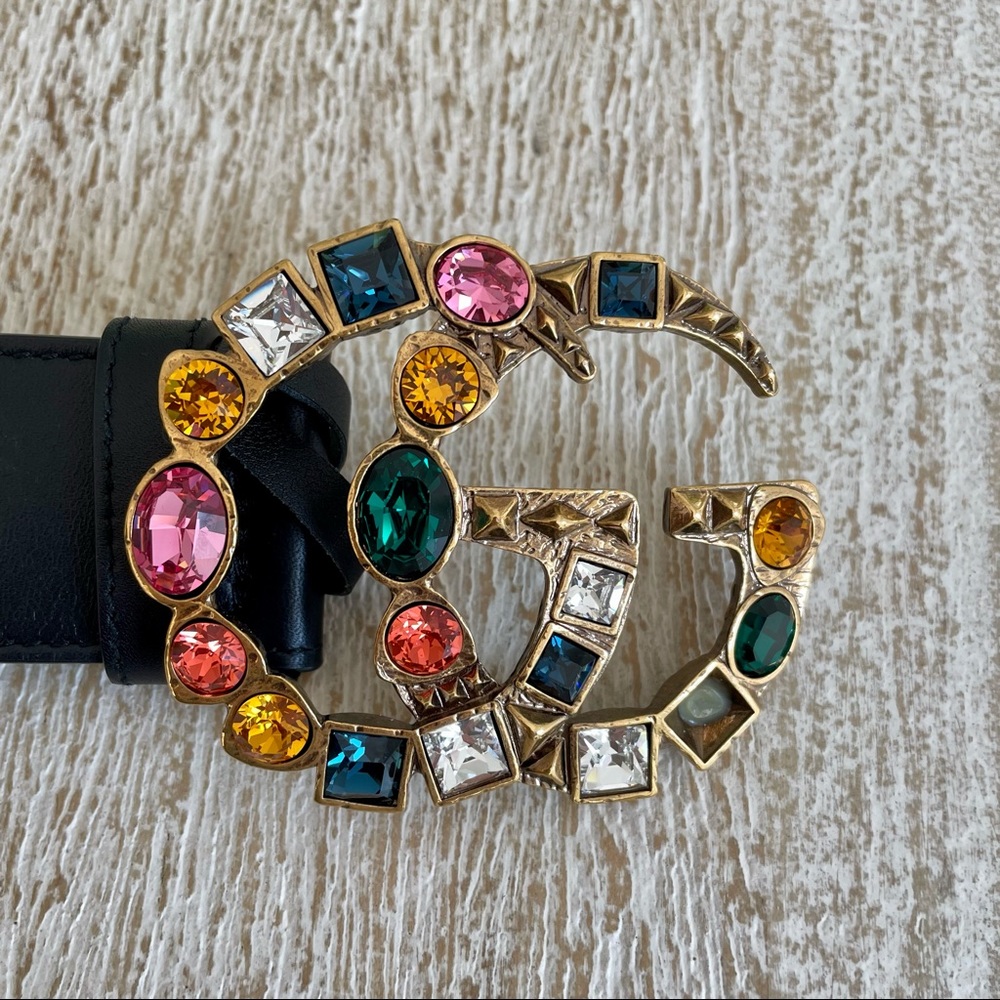 Gucci Leather Belt with Multicolor Buckle